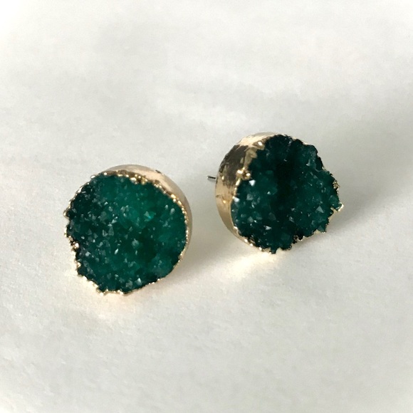Indie Boho Druzy Jade Green Crystal Quartz Earring - Picture 8 of 8